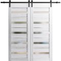 Sartodoors Sturdy Barn Door 32 x 96in, Quadro 4113 Matte Black Frosted Glass, SS 6.6FT Rail Hangers Heavy Set QUADRO4113BD-S-BLK-3296